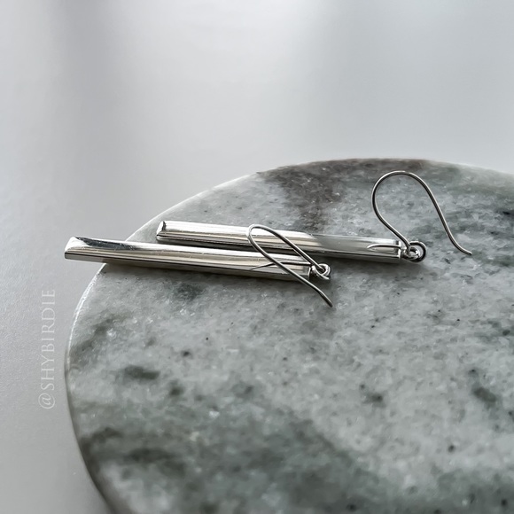 NEW Cast Sterling Silver Bar Drop Earrings - Picture 3 of 8